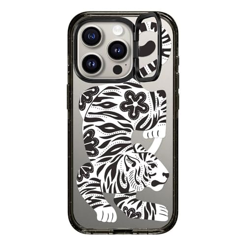 CASETiFY �C���p�N�g�����O�X�^���h MagSafe�Ή� iPhone 15 Pro �P�[�X [MIL�K�i���� (3x MIL-STD-810G) / 2m����̗����������N���A / MagSafe �ɑΉ�] - Silver Tiger - �u���b