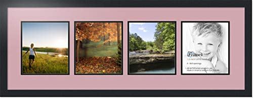 ArtToFrames Collage Photo Frame Double Mat with 4-8x9 Openings with Satin Black Frame and Seashell mat.