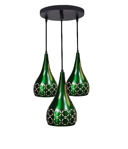 Image of GreyWings Metal Cut 3 Light Cluster Hanging Light Ceiling Pendant Lamp, 6 inch Small, Green