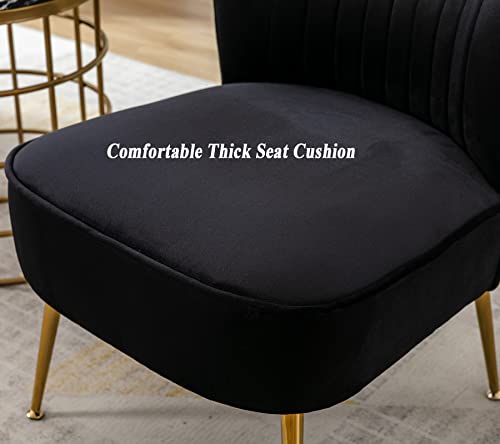 Duomay Modern Accent Chair Set Of 2 Velvet Slipper Chair With Gold Legs Wingback Side Chair For Living Room Bedroom Entryway Small Corner Chair For Space Saving, Black #TOP3