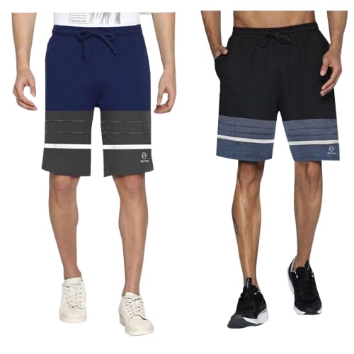 Pitto Men's and Boys Cotton Casual Checkered Shorts with Drawstring, Zipper Pocket, Lightweight and Breathable, Regular Fit Summer Wear for Daily or Athletic Use And Home - Pack of 2-Blue-Char-XL_PT_1-picture-18