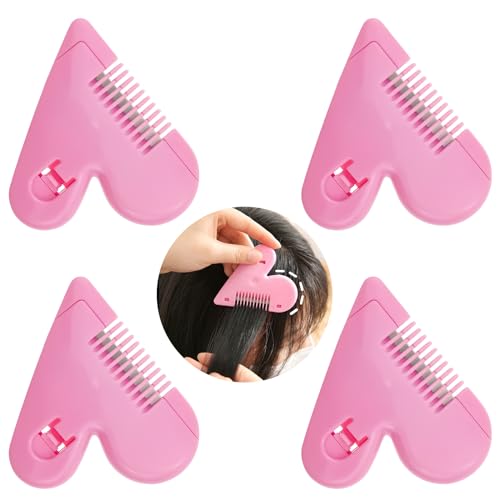 4 Pack Mini Hair Cutter Comb, Hair Split End Trimmer, Bangs Trimmer ABS Protective Cover, Dustproof Design Organizes Broken Hair and Cuts for Women, Girls Hair Cut Accessories