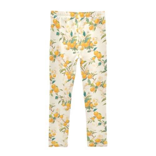 KLL Floral Pattern Orange Fruits Little Girls Active Leggings Fashion Full Length Workout Pants Gym2