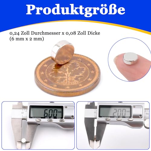 100 Stück Magnete Stark, Neodym Magnet Extra Stark, Kleine Magnete für Magnettafel, Mini Rund Magneten für Whiteboard, Handwerk, Kühlschrankmagnete, Magneten Starker Halt, 6x2mm