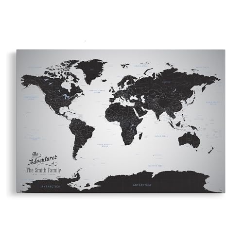 Push Pin Travel Maps Black Ice World Canvas &ndash; Personalized Travel Map with Pins, Decorative Wall Art &ndash; Gallery Wrap &ndash; 34" x 51"