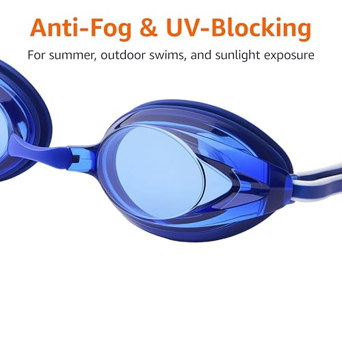 Image of Amazon Basics Unisex Swim Goggles for Adults, Anti-Fog, Unisex, Wide View, 4 Interchangeable Nosepieces