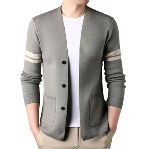Men's V-Neck Patchwork Knitted Cardigan Casual Long-Sleeved Thin Shawl Sweater