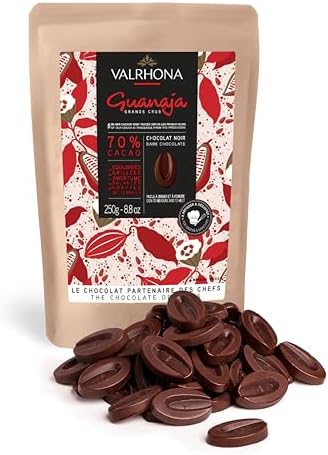 Valrhona Dark French Chocolate Discs for Baking (Feves) Candies 250g (Pack of 1) (GUANAJA 70%)