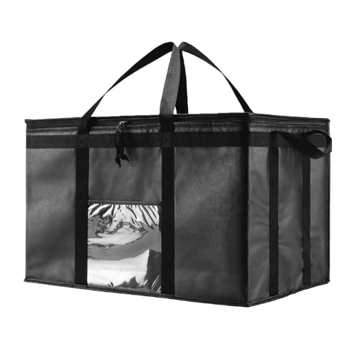 NZ home Insulated Bags for Food Delivery (3XL) Grocery Shopping Cooler Bag, Pizza Delivery, Hot & Cold Catering Tote, Reusable, Foldable & Heavy Duty (Black)