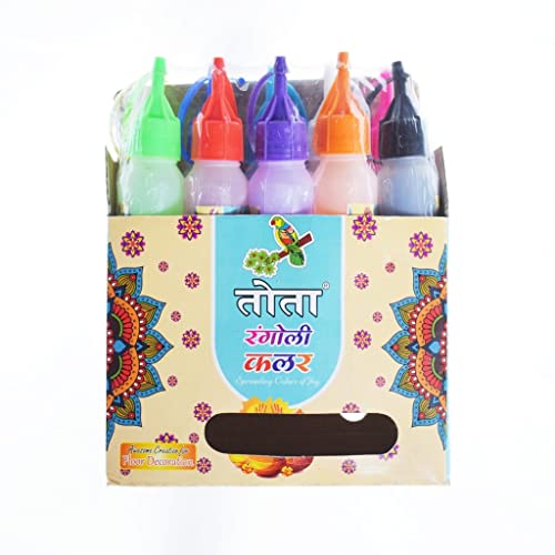 Image of TOTA Rangoli Colour Powder Bottles Kolam Rangoli Powder for Floor Rangoli, Art,Home Decor, Pooja Set of 10 Rangoli Colors in Plastic Squeeze Bottles - 800 Gm, Multicolours