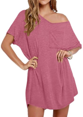 Image of Ekouaer Womens Tshirt Nightgown Cotton V Neck Sleepshirts Comfy Casual Nightshirt for Women