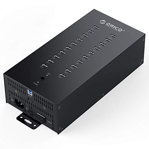 ORICO Hub USB 2.0 Industriel à 20 Ports avec Puissance de 150 W, boîtier entièrement en métal, Transfert de données à Haute Vitesse