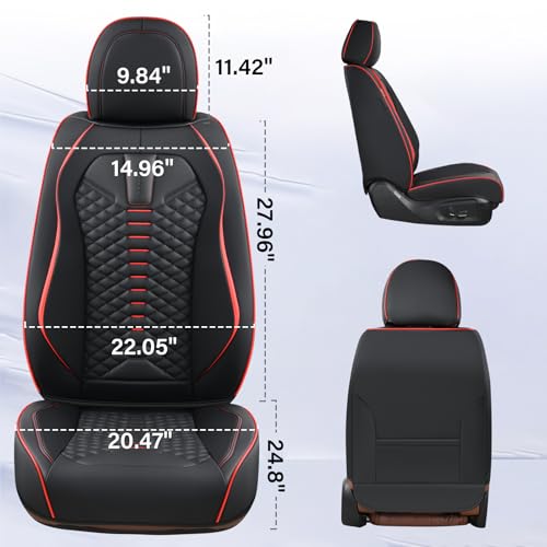 Image of Coverado Seat Covers Full Set, Waterproof Nappa Leather Seat Covers for Cars, 5 Seats Universal Car Seat Protectors, Black Car Seat Covers Car Seat Cushions Fit for Most Cars (Black&Red)