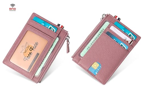 Genuine Saffiano Leather Front Pokcet Slim Minimalist Wallet, ID Badge RFID Card Case with Zipped Pocket (Royal Blue Holder)4