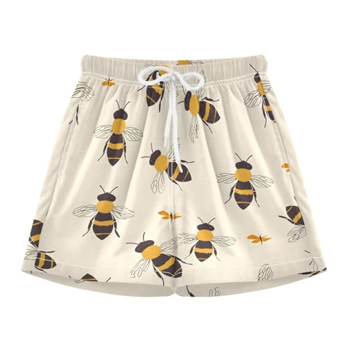 Bolaz Toddler Boys Swimwear Swim Trunks with Compression Liner 4T Bees Off-White