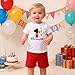 IBTOM CASTLE Baby Boy Mouse 1st Birthday Outfits Toddler Short Sleeve Cotton Tops & Crown & Shorts Sets Cake Smash Baby Boy Clothes Red & 1st 1T