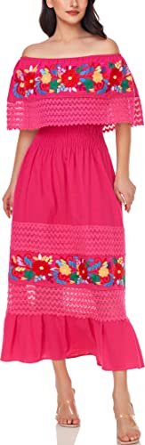 Image of YZXDORWJ Women Embroidered Mexican Peasant Casual Sexy Lace Off-Shoulder Long Dress