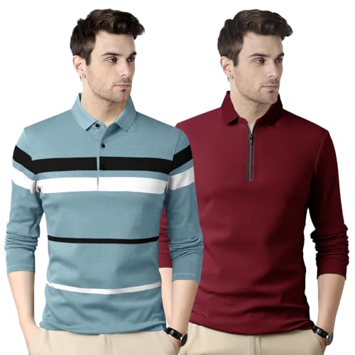Image of Noble Monk Men's Polycotton Regular Fit Full Sleeves Polo T-Shirt