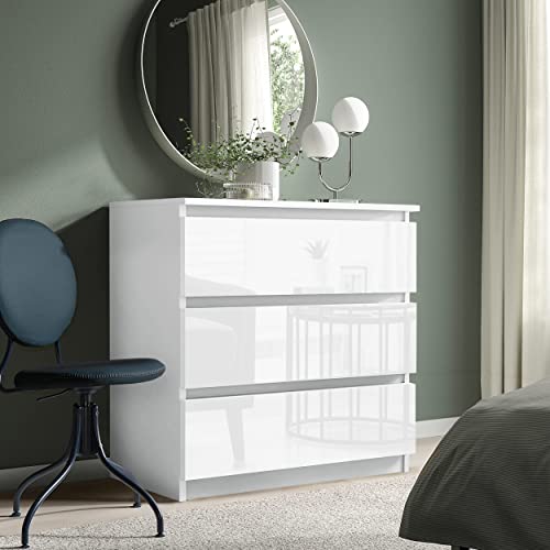 image for Blisswood High Gloss Chest of Drawer, 3 Drawer Bedroom Chest of Drawer