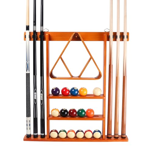 Wall mount pool cue rack with ball racks