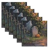 Retro Halloween White Castle tovaglioli decorativi riutilizzabili stampati cucina tovagliolo cucina panno servilleteros para mesas de manzana decorazioni di Halloween 50,8 x 50,8 cm set di 6