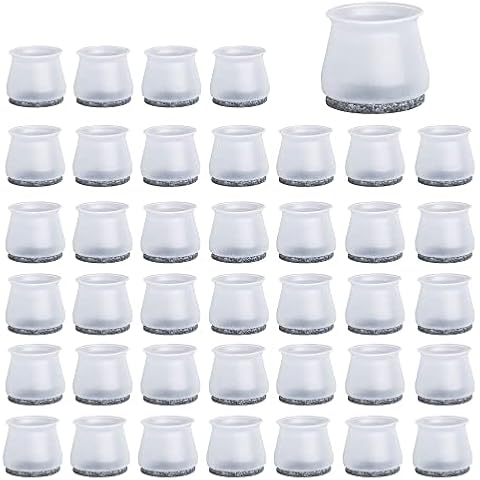 TOOSOAR Pack of 40 chair leg caps, protective caps for chair legs with felt pads, transparent silicone protective caps for chair legs, eliminate noise, for hardwood floors, tiles and laminate floors Cover