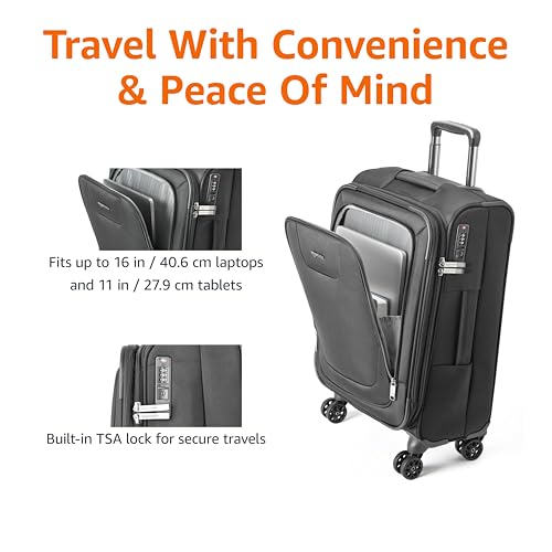 Image of Amazon Basics 20 inch Carry-On Luggage, Softside Suitcase With TSA Lock, 8 Spinner Wheels, Telescoping Handle, Front Exterior Pocket, 3 Interior Pockets, Black