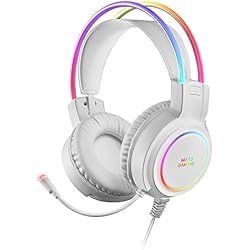 Audifonos Gamer Chinos Mars Gaming MHRGB Blanco, Auriculares Chroma RGB Flow, Micrófono Profesional, Sonido Espacial