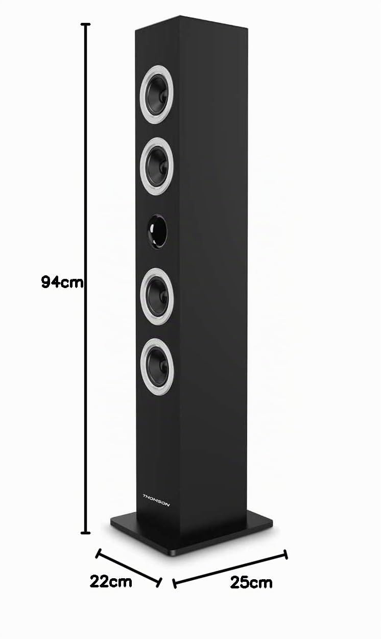 THOMSON Tour de Son Bluetooth avec Lecteur CD, Enceinte Colonne Hifi 60W, Radio FM, Port Aux et USB, MP3 et Affichage LED - Noir - DS120CD