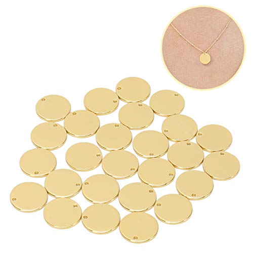 ManLee 12MM Metal Blanks 24 Pcs Gold Plated Brass Round Blank Stamping Tags Hole for Jewelry Making Circle Blank Tags Hole Tag Pendants Mini Discs for Bracelet Earring Necklace Chain Charms Making