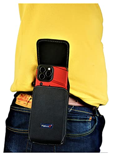 Mgbca Nylon Phone Pouch For Iphone 14 13 12 / Iphone Pro Rugged W/Fixed Secure Holster, Belt Loop Clip Holder, Magnetic Closure, Fit Slim-Fit Or Defender Case On Cell Phone (Black-Vertical) #TOP9