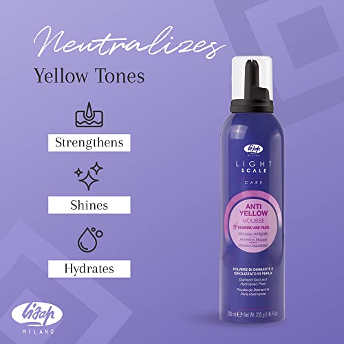 Image of Lisap Light Scale Care Anti-Yellow Mousse, Purple Toner for Blonde Highlights, Nourishing & Hydrating, Neutralizes Brassy Tones