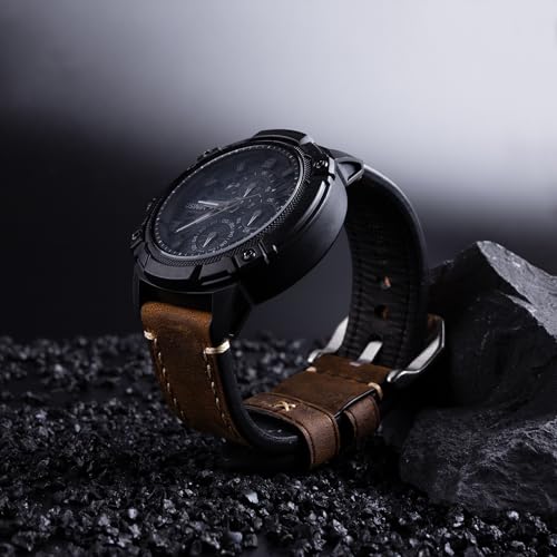 Berfine Dark Brown 22mm Genuine Leather Wristwatch Watch Band Oil Tan Vintage Strap for Men with Stainless Buckle