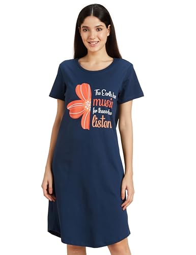 Image of Amazon Brand - Symbol Women Cotton Knee Length Regular Fit Nighty | Night Dress (Available in Plus Sizes)