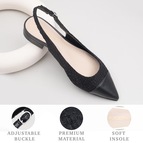 WONDERWAY Women Slingback Flats Tweed Pointed Toe Slingback Flats Cap Toe Dress Shoes for Women2