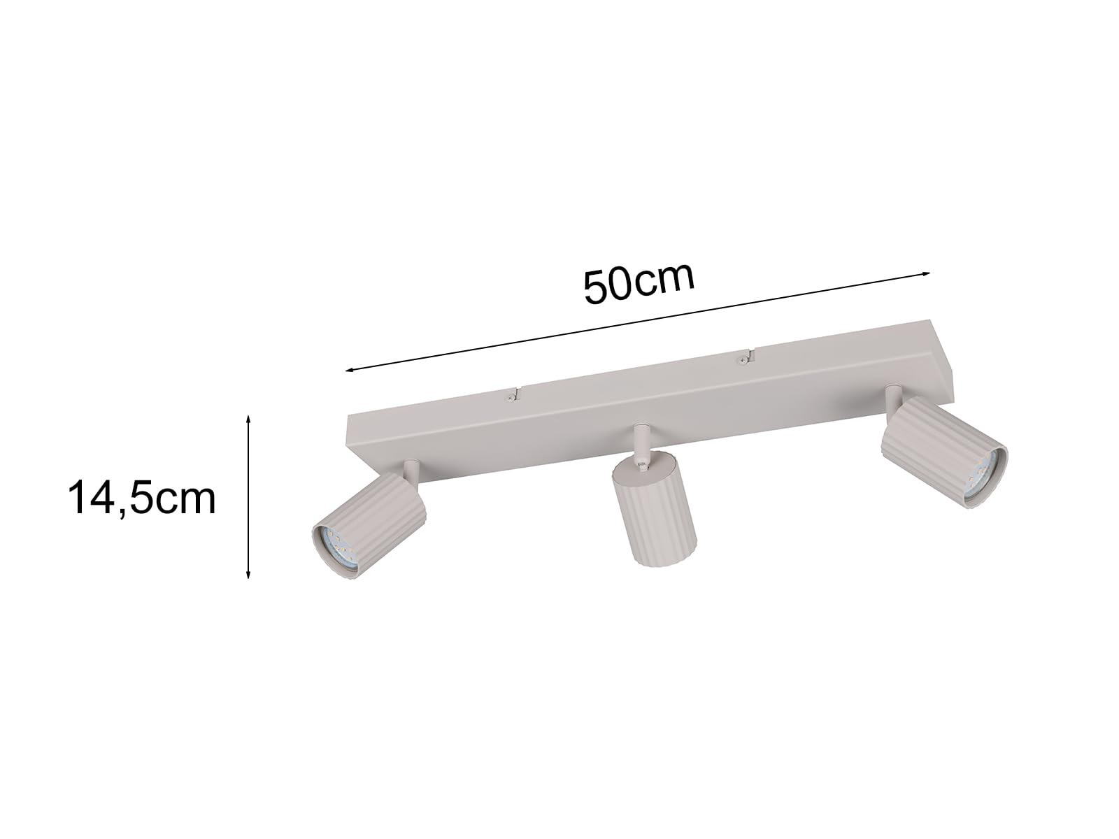 Moderner Deckenstrahler dreiflammig aus Metall Hellgrau, Breite 50cm