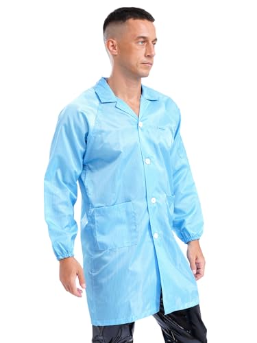 Image of YiZYiF Men Professional Lab Coat Long Sleeve Resistant Mechanical Dustproof Work Coat Overall Uniform