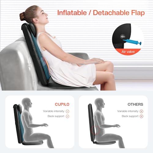 Image of CuPiLo Back Massager for Chair - Full Back Massager with Heat for Back Pain Relief Deep Tissue, Chair Massager Pad, Back Support Inflatable Flap Massage Chair Cushion, Gifts for Men Dad