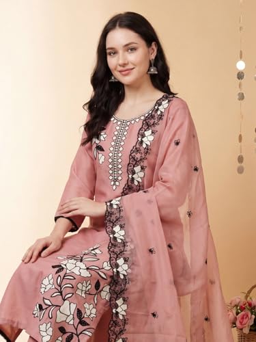 Image of INDO ERA Women's Silk Blend Paisley Embroidered Zari Work Kurta & Pant with Dupatta Set (IEBBAI389)