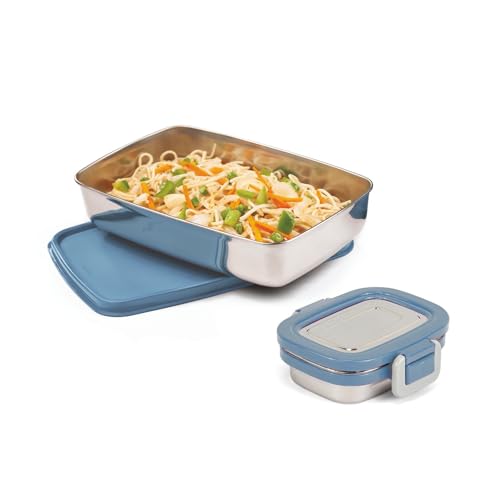 Image of SignoraWare Munch Mate Stainless Steel Lunch Box | Airtight & Leakproof | Durable & Compact | Easy to Carry | Ideal Tiffin for Office, School & Travel (850ml + 160ml | EBlue)