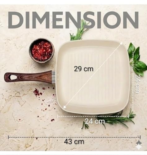Image of Niyam Nonstick Grill Frying Pan with Cool Touch Handle,Stove Top Square Grill Pan for Big Cooking Surface, Durable Grill Skillet,Scratch Resistant, PFOA Free Low Oil use, (White, 24 cm Square)