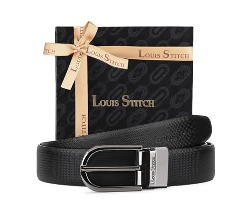 Image of LOUIS STITCH Men's Italian Leather Reversible Belt 1.25 inch (35mm) Handcrafted Formal Waist Strap Officewear Men Gents Boys (Black /Brown) (BE-DCGB)