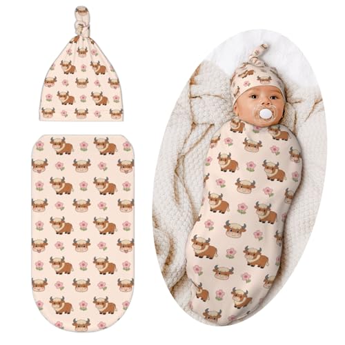 Qwalnely Cow Swaddle Blanket with Hat for Baby...