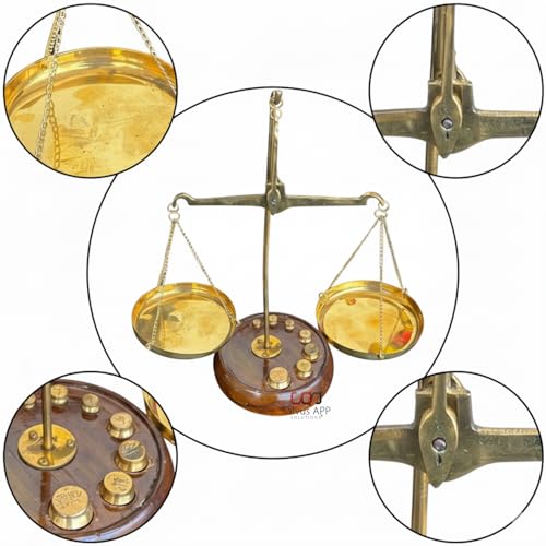 Image of Salvus APP SOLUTIONS Traditional Tarazu Brass Fantasy Showpiece /Mechanical Vintage Weighing Machine With Weight Capacity Of 50 Grams (6.5X3X7.5 Inch),Multicolor