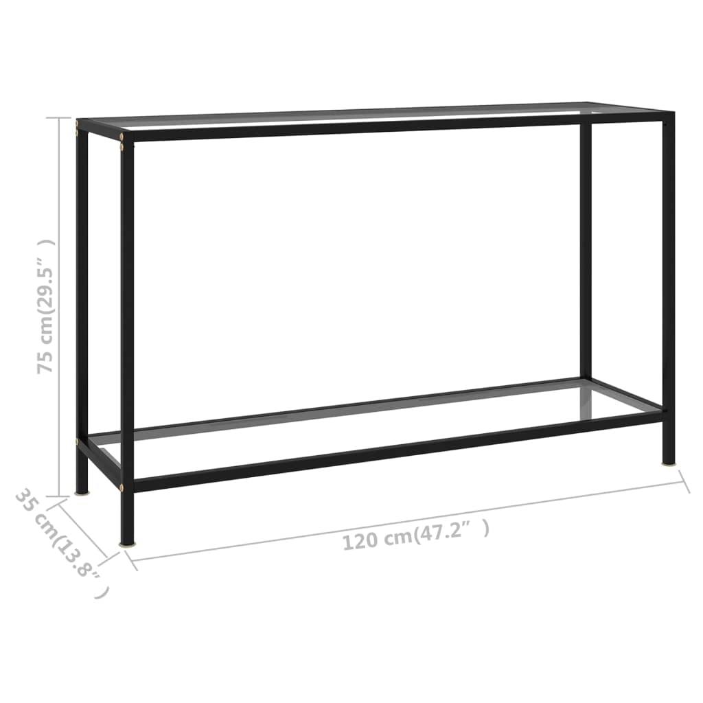 Stolik konsolowy, przezroczysty, 120 x 35 x 75 cm, szkło hartowane z półkami, nowoczesny stolik pomocniczy do salonu, sypialni, przedpokoju