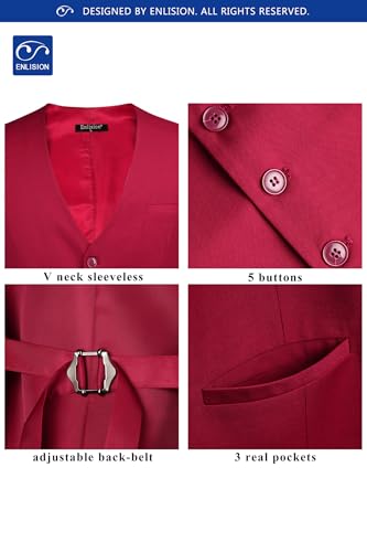 Image of Enlision Men's Suit Vest Business Formal Dress Waistcoat Solid Color Vest for Suit or Tuxedo