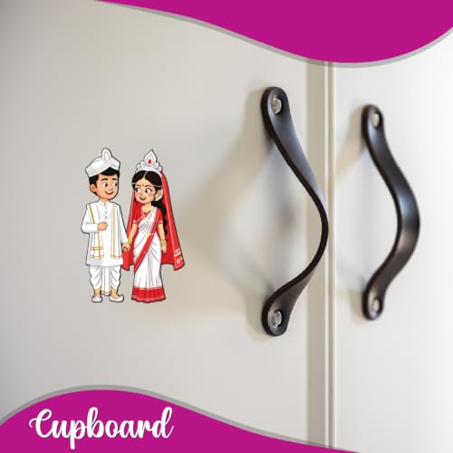 Image of Bhai Please Bengali Wedding Couple Theme Wooden Fridge Magnet - Couple Gift