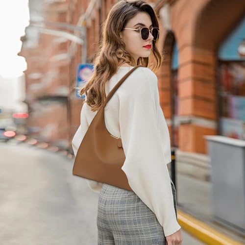 Image of Leather Hobo Bag Small Shoulder Purses for Women Slouchy Tote Handbag Vegan Leather Crescent Bag