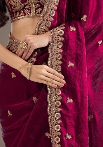 Image of Premium Butti work Saree with Heavy Embroidery & Sequin Work | Wedding Party Festive Designer Saree with Unstitched Embroidered Blouse Piece for Women