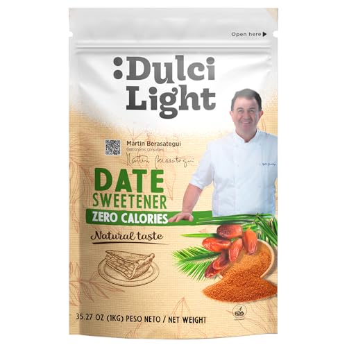 Dulcilight Edulcorante Eritritol Dátil Zero 1Kg = 2Kg de Azúcar | Sabor Natural - 200% Dulzor del Azúcar | No GMO Keto | Certificado Vegano Libre de Gluten | Cuida Tus Dientes | Sin Regusto Amargo